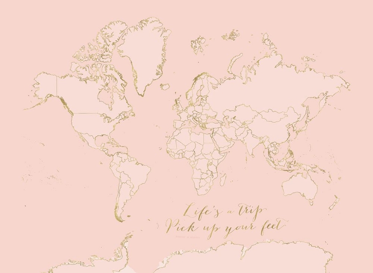 Picture of INSPIRATIONAL PINK AND GOLD WORLD MAP