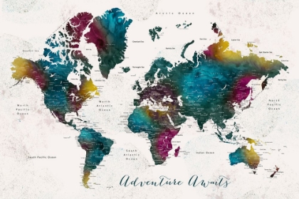 Picture of CHARLEENA WORLD MAP WITH CITIES - ADVENTURE AWAITS
