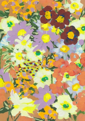 Picture of VIOLET DAISIES AND ORANGE MARIGOLD