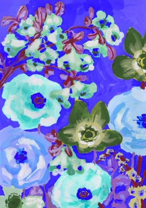 Picture of GREEN ANEMONES ON COBALT BLUE