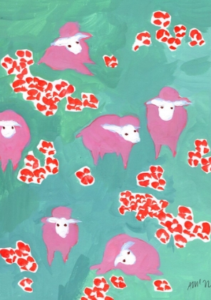 Picture of PINK SHEEP ON A GREEN MEADOW
