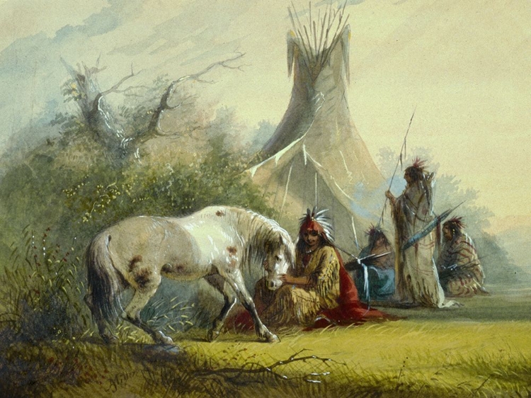 Picture of SHOSHONE INDIAN AND HIS PET HORSE