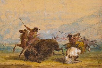 Picture of CROW INDIANS ATTACKING A BUFFALO WITH THE LANCE