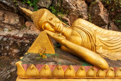 Picture of LAOS- LUANG PRABANG. RECLINING BUDDHA STATUE ON MOUNT PHOUSI.