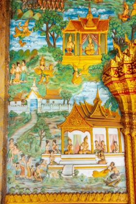 Picture of LUANG PRABANG- LAOS. ANCIENT MURAL CARVINGS IN WAT MAHATHAT FACADE.