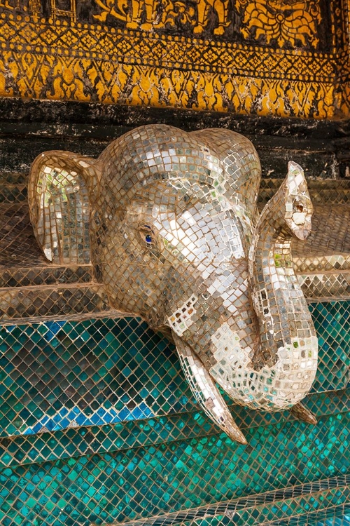 Picture of LAOS- LUANG PRABANG. MOSAIC ELEPHANT HEAD.