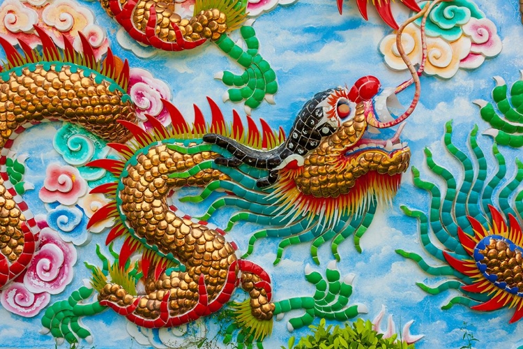 Picture of BANGKOK- THAILAND. COLORFUL RELIEF OF DRAGON OR SERPENT.