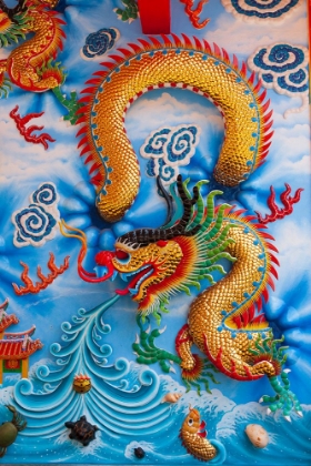 Picture of BANGKOK- THAILAND. COLORFUL RELIEF DEPICTING DRAGON OR SEA SERPENT.