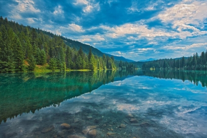 Picture of CANADA- ALBERTA- JASPER NATIONAL PARK. MOUNTAIN LANDSCAPE WITH LAKE AND FOREST.