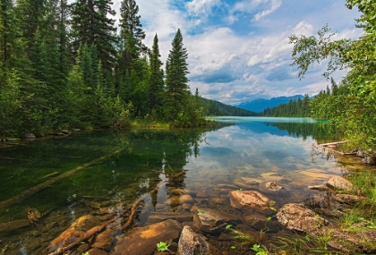 Picture of CANADA- ALBERTA- JASPER NATIONAL PARK. MOUNTAIN LANDSCAPE WITH LAKE AND FOREST.