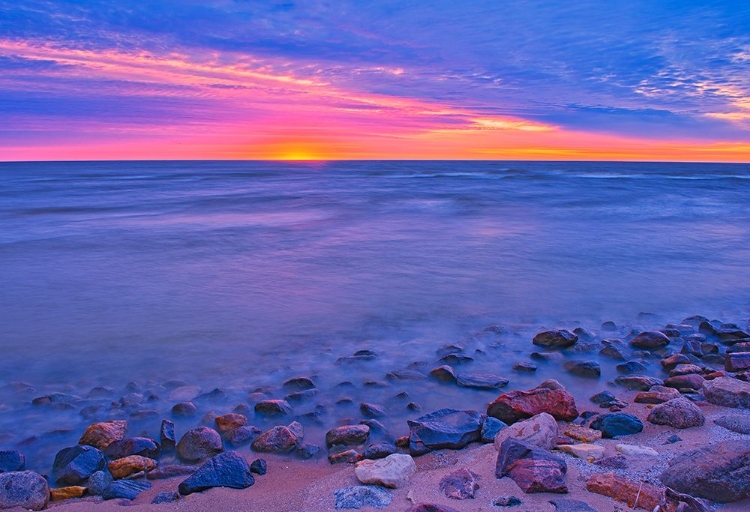 Picture of CANADA- MANITOBA- WINNIPEG. SUNRISE ON LAKE WINNIPEG.