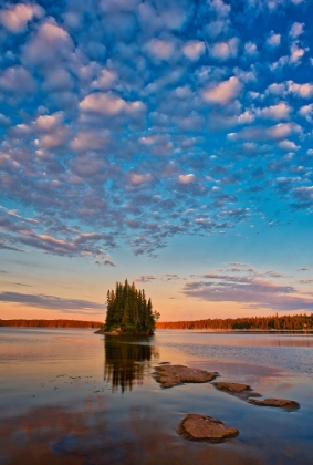 Picture of CANADA- MANITOBA- PAINT LAKE PROVINCIAL PARK. ISLAND ON PAINT LAKE AT SUNRISE.