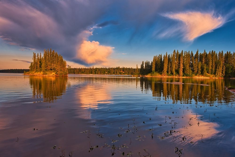 Picture of CANADA- MANITOBA- PAINT LAKE PROVINCIAL PARK. ISLAND ON PAINT LAKE AT SUNRISE.