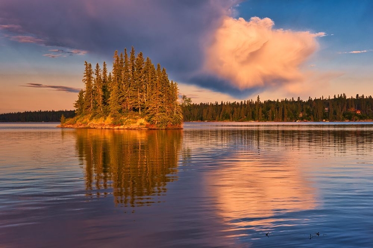 Picture of CANADA- MANITOBA- PAINT LAKE PROVINCIAL PARK. ISLAND ON PAINT LAKE AT SUNRISE.