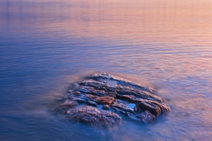 Picture of CANADA- MANITOBA- PAINT LAKE PROVINCIAL PARK. PAINT LAKE. EXPOSED ROCK ON PAINT LAKE AT SUNRISE.