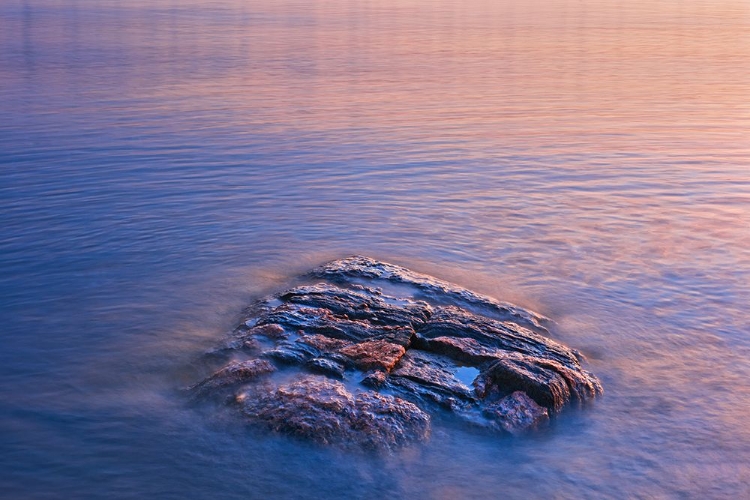 Picture of CANADA- MANITOBA- PAINT LAKE PROVINCIAL PARK. PAINT LAKE. EXPOSED ROCK ON PAINT LAKE AT SUNRISE.