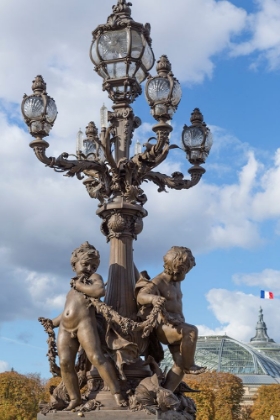 Picture of PARIS. DECORATIVE STREET LAMPS- AT PONT ALEXANDRE III- ALONG RIVER SEINE.