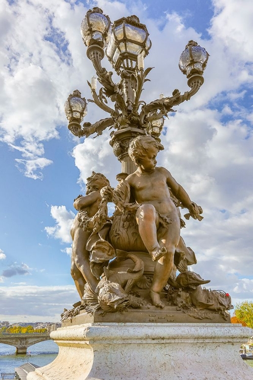 Picture of PARIS. DECORATIVE STREET LAMP ON PONT ALEXANDRE III- ALONG RIVER SEINE.