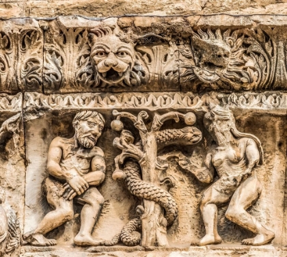Picture of ADAM AND EVE FACADE- NIMES CATHEDRAL- GARD- FRANCE. CREATED 1100 AD.