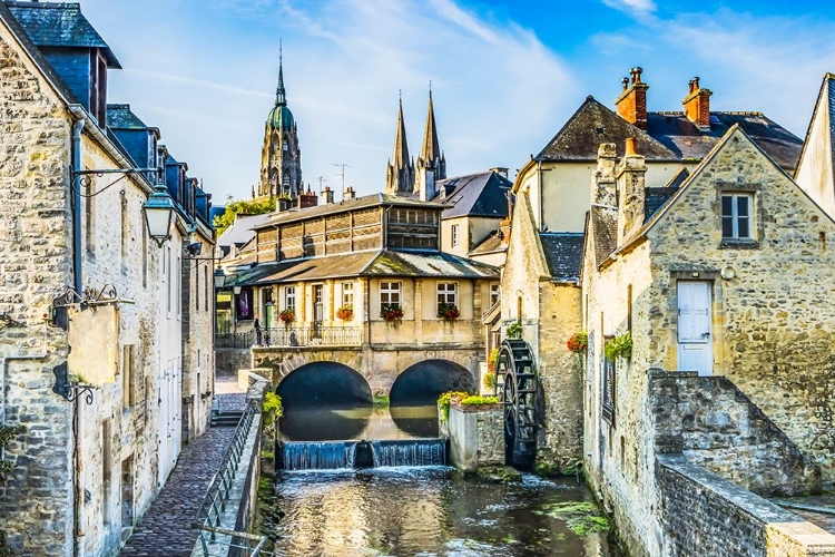 Picture of COLORFUL OLD BUILDINGS- AURE RIVER REFLECTION- BAYEUX- NORMANDY- FRANCE