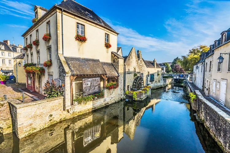 Picture of COLORFUL OLD BUILDINGS- AURE RIVER REFLECTION- BAYEUX- NORMANDY- FRANCE