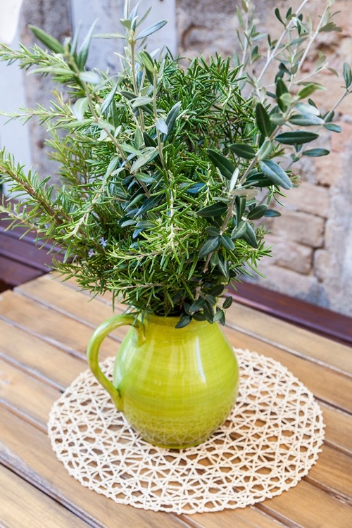 Picture of ITALY- UMBRIA- MONTEFALCO. FLOWER POT DISPLAY OF FRESH HERBS.