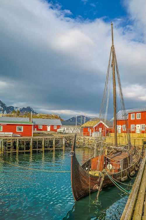 Picture of NORWAY- LOFOTEN ISLANDS. BALLSTADOY FROM ACROSS THE LAKE