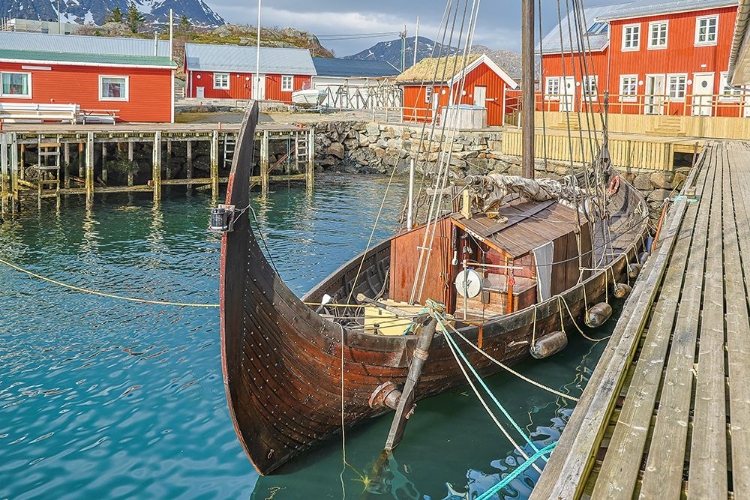 Picture of NORWAY- LOFOTEN ISLANDS. BALLSTADOY FROM ACROSS THE LAKE