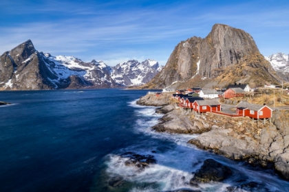 Picture of NORWAY- LOFOTEN ISLANDS. HAMNOY (REINE)- RED RORBUER (FISHERMENS COTTAGES)