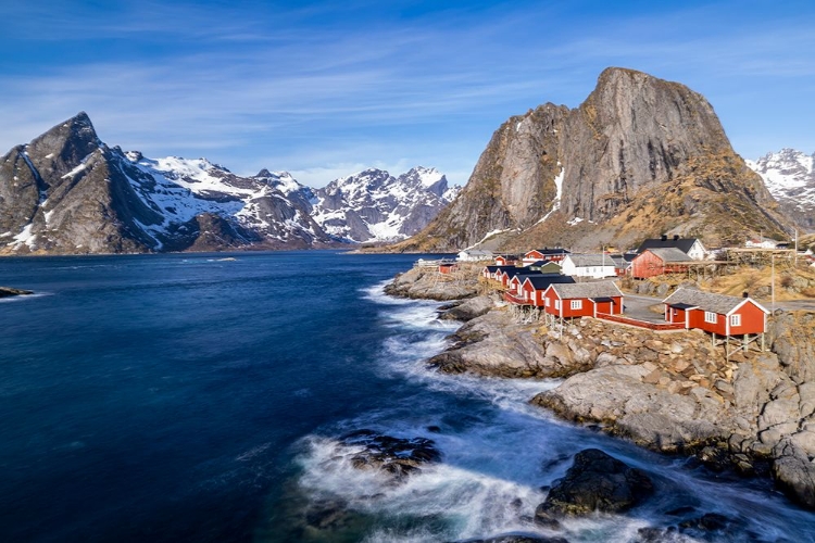 Picture of NORWAY- LOFOTEN ISLANDS. HAMNOY (REINE)- RED RORBUER (FISHERMENS COTTAGES)