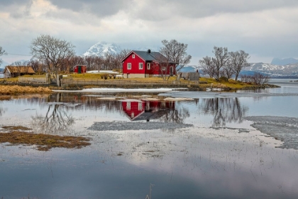 Picture of NORWAY- LOFOTEN ISLANDS. VIEW ACROSS INDREPOLLEN LAKE.