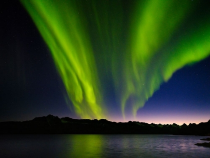 Picture of NORTHERN LIGHTS OVER ANGMAGSSALIK FJORD-GREENLAND- DANISH TERRITORY