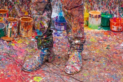 Picture of ARGENTINA- BUENOS AIRES. COLORFUL PAINT SPATTERS ON ARTISTS BOOTS.