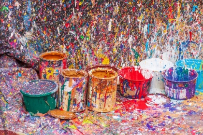 Picture of ARGENTINA- BUENOS AIRES. COLORFUL PAINT SPLATTERS AND BUCKETS.
