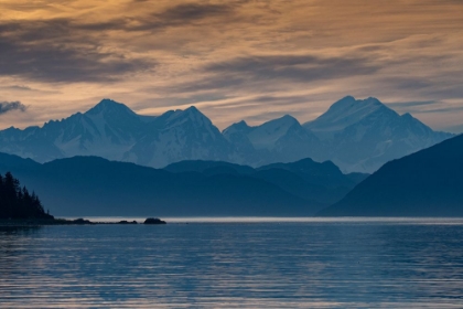 Picture of SUNSET LIGHTS UP THE HIGH MOUNTAINS OF GLACIER BAY.