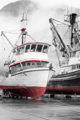 Picture of ALASKA- VALDEZ. FISHING BOATS ON DRY DOCK. ARTISTIC RENDERING.