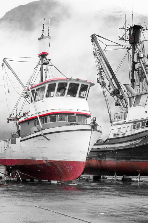 Picture of ALASKA- VALDEZ. FISHING BOATS ON DRY DOCK. ARTISTIC RENDERING.