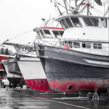 Picture of ALASKA- VALDEZ. FISHING BOATS ON DRY DOCK. ARTISTIC RENDERING.