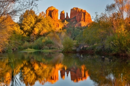 Picture of USA- ARIZONA. RED ROCK STATE PARK WITH OAK CREEK AND CATHEDRAL ROCK