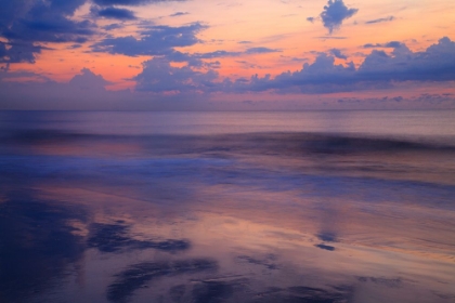 Picture of USA- GEORGIA- TYBEE ISLAND. SUNRISE WITH CLOUDS AND REFLECTIONS ALONG THE COAST.