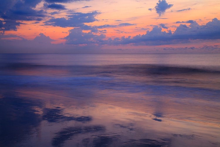 Picture of USA- GEORGIA- TYBEE ISLAND. SUNRISE WITH CLOUDS AND REFLECTIONS ALONG THE COAST.