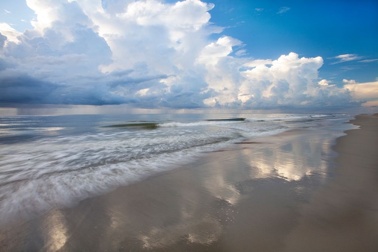 Picture of USA- GEORGIA- TYBEE ISLAND. SUNRISE WITH CLOUDS AND REFLECTIONS ALONG THE COAST.