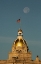 Picture of USA- GEORGIA- SAVANNAH. MOON SETTING OVER GOLD DOME AT CITY HALL.