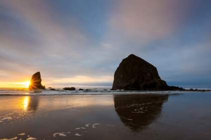 Picture of USA- OREGON. CANNON BEACH AND HAYSTACK ROCK AT SUNSET