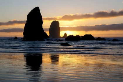Picture of USA- OREGON. CANNON BEACH AND HAYSTACK ROCK AT SUNSET