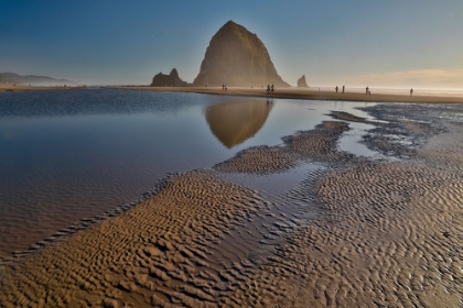 Picture of USA- OREGON. CANNON BEACH WITH HAYSTACK NEAR SUNSET AND LOW TIDE.