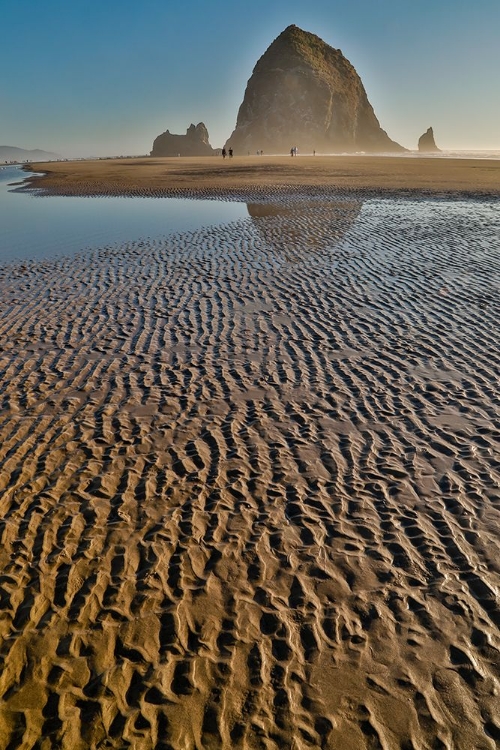 Picture of USA- OREGON. CANNON BEACH WITH HAYSTACK NEAR SUNSET AND LOW TIDE.