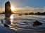 Picture of USA- OREGON. CANNON BEACH LOW TIDE AND RIPPLES IN THE SAND AND SEA STACKS AT SUNSET.