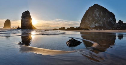 Picture of USA- OREGON. CANNON BEACH WITH HAYSTACK NEAR SUNSET AND LOW TIDE.