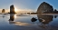 Picture of USA- OREGON. CANNON BEACH WITH HAYSTACK NEAR SUNSET AND LOW TIDE.